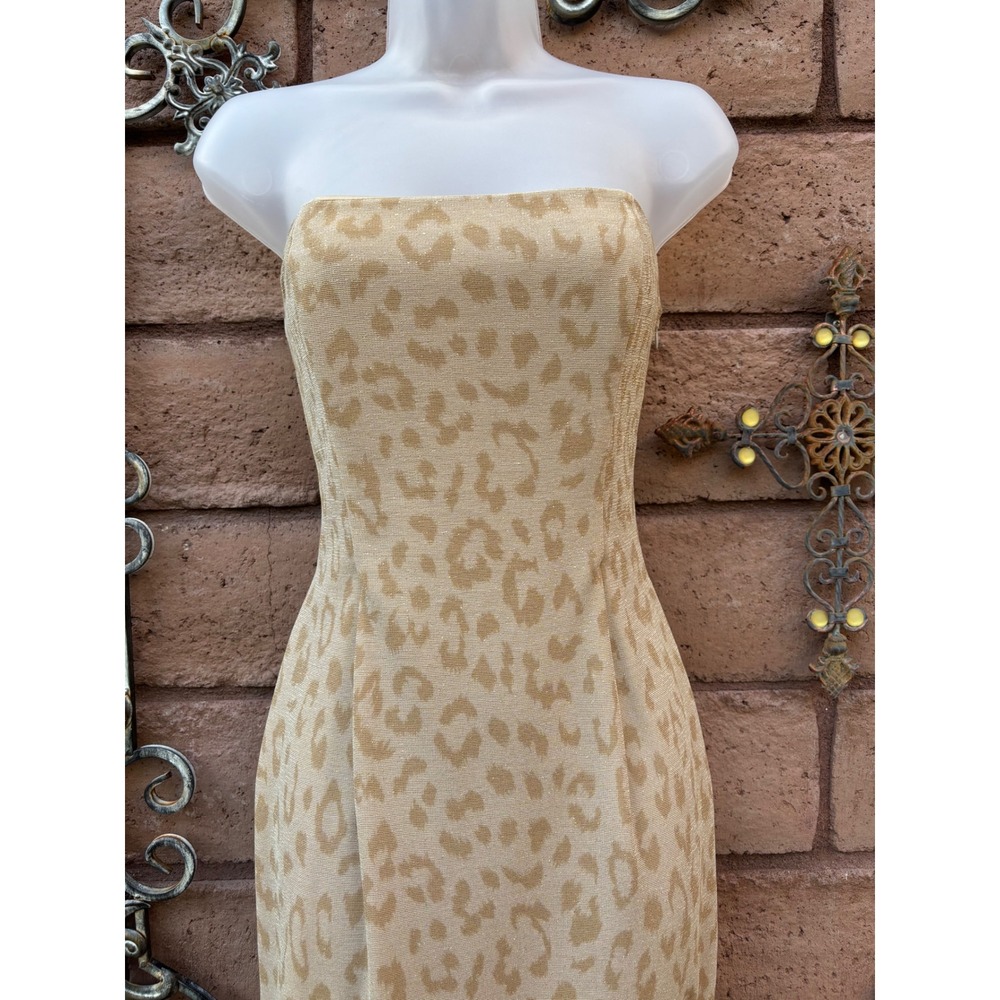 Vintage Gunne Sax Gown Corset Strapless Gold Glitter Animal Print 3/4 90s - Picture 2 of 8